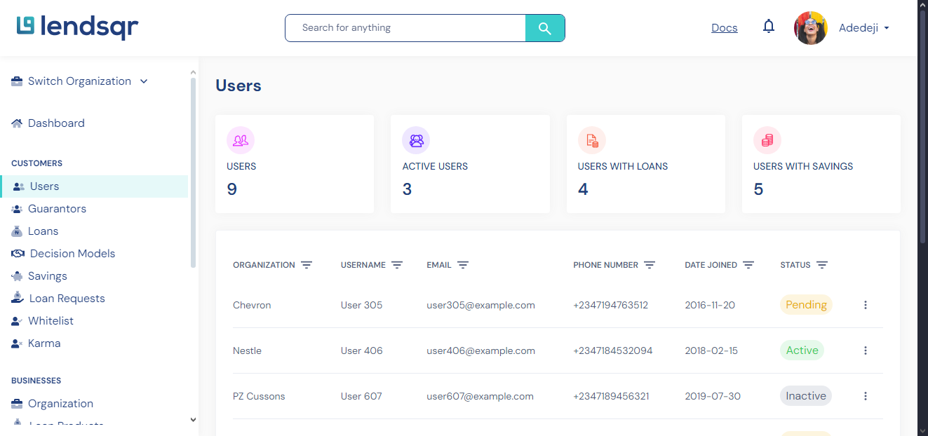 Lendsqr Dashboard